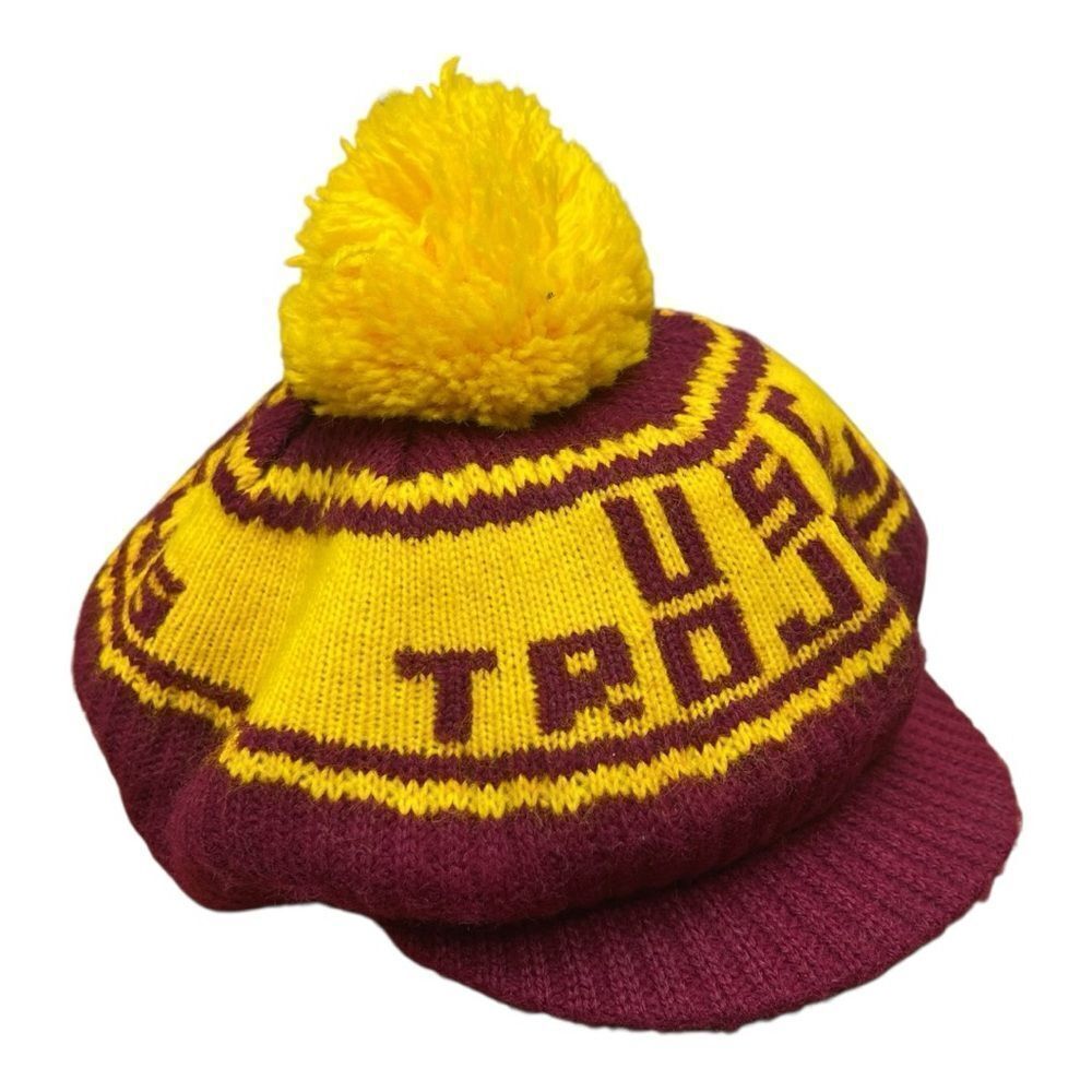 Vintage USC Trojans Knit Beret Hat Cap Beanie Pom Pom